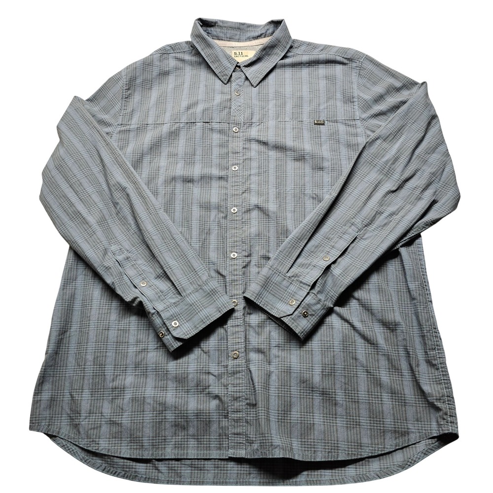 5.11 Tactical Mens XL Blue Grey‎ Plaid Long Sleeve Snap Button Work Shirt TLBLIN